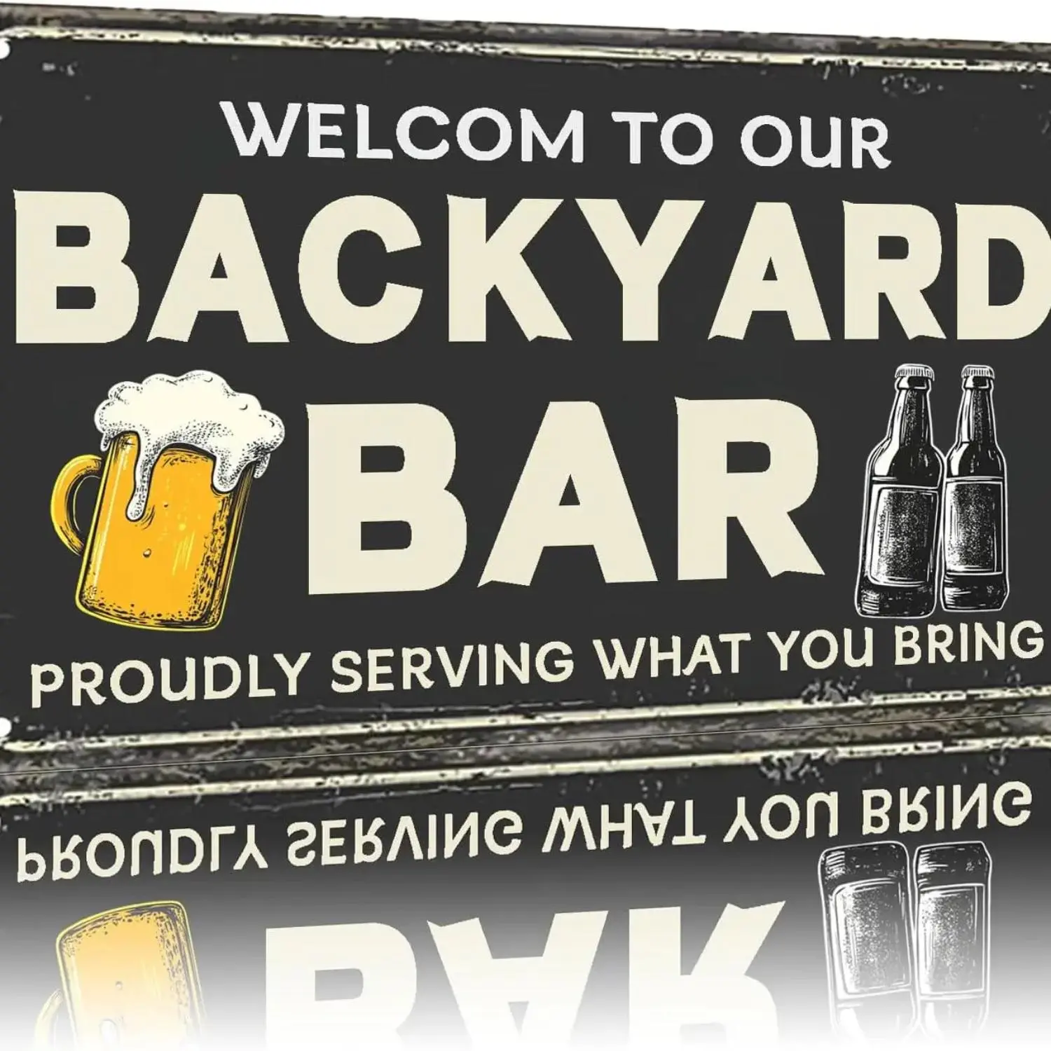 Vintage Metal Tin Sign Wall Art - Funny "Welcome To Our Backyard Bar Proudly Serving What You Bring" Decor, 12x8 in, Durable Rigid PVC, 1 Size, Easy Install for Bar, Home Garage, One Size, Decorative
