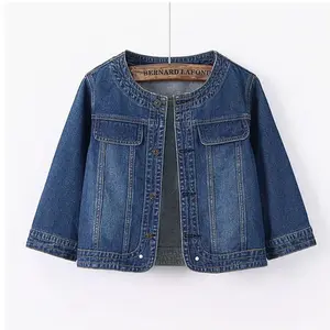 5XL New Quarter sleeved O neck Denim Jacket For women's Summer 2025 New Spring Short Loose Top Paired With Dress Cowboy Outwear