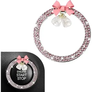 Cute Bow Bling  Push Start Button Decoration Ring,  Rhinestone Engine Start Button Cover, Push to Start Sticker  Decoration, Automotive Key  & Knob Bling Ring ()