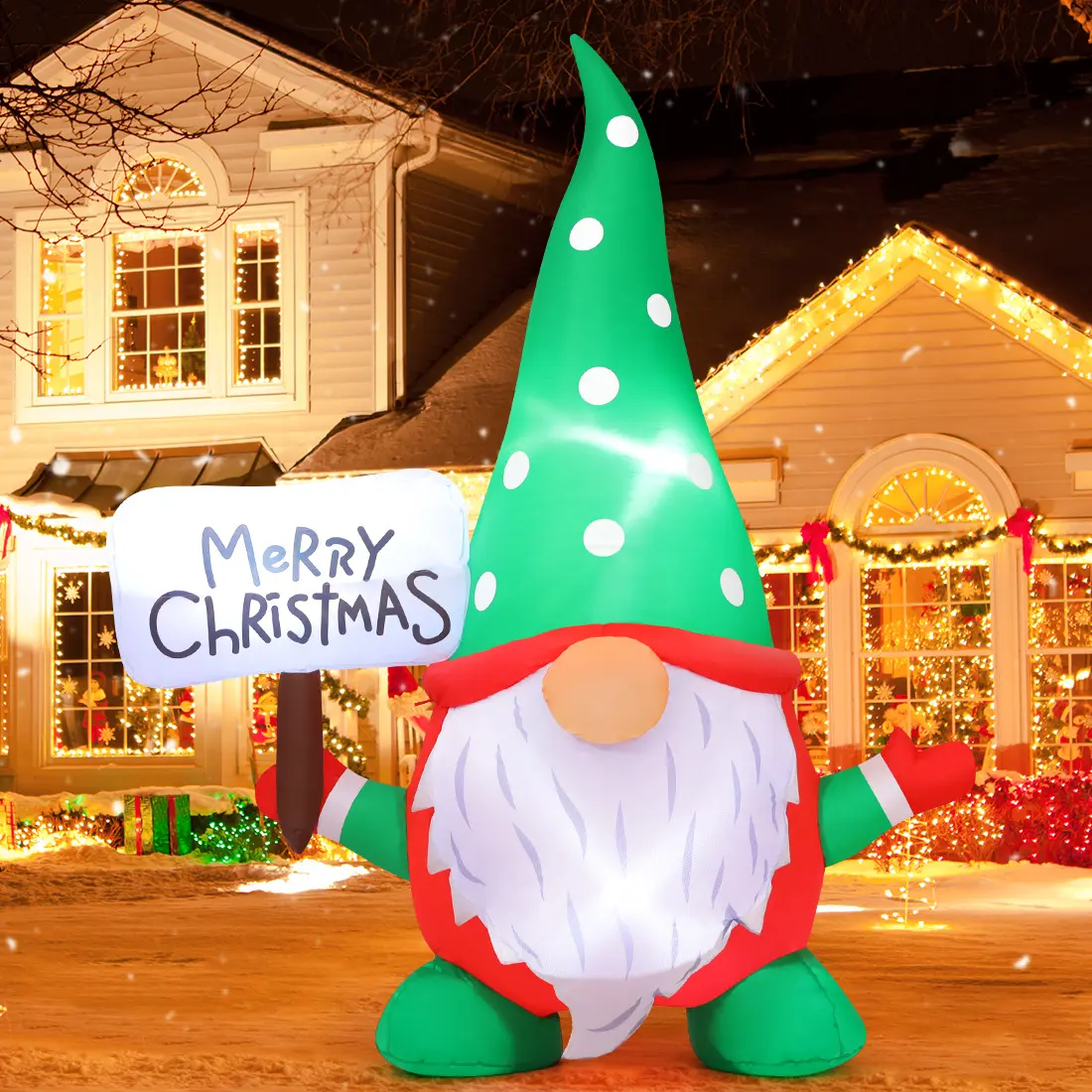 6 FT Christmas Gnome Inflatable Outdoor Decoration with Built-in LED Lights, Festive Party Decoration Supplies for Lawn, Garden