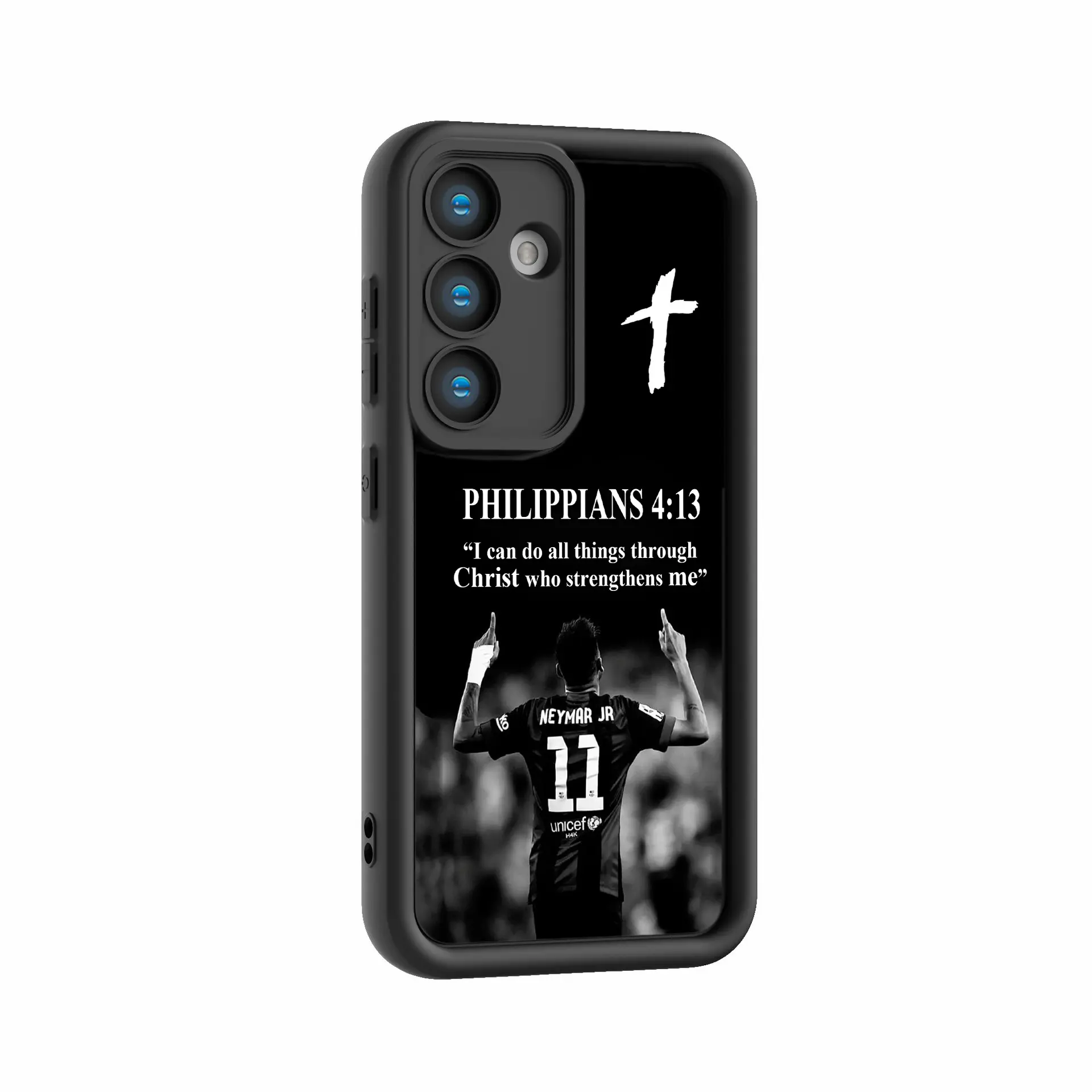 Customized PHILIPPIANS 4:13 Football-Themed Soft TPU Phone Case for Samsung Galaxy S26 Ultra, S25, S24, S23, S22, S21 FE Plus 5G, A13, A14, A15, A16, A17, A33, A34, A35, A36, A52, A53, A54, Note 20 - Flexible, Durable Protective Black Cover, Accessories,