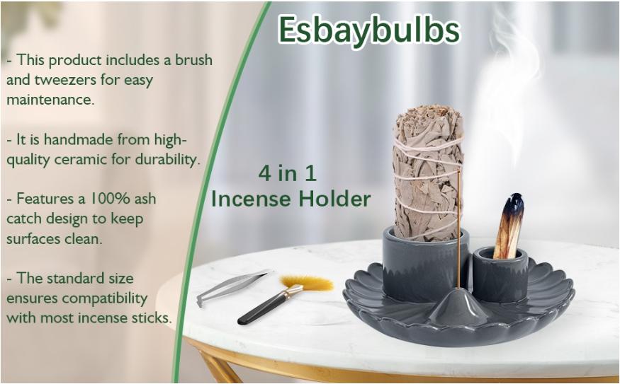 Sticks Holder, 4 in 1 Incense and Candle Holder for Burning Sage and Sticks for Burning, Ash Catcher Tray for Meditation Yoga Room
