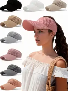 Hollow Top Knit Sun Hat with Wide Brim & Eyelet Ventilation Women's Sports Cap for Running Hiking & Outdoor Activities in Multiple Colors