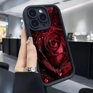 Phone Case: Burgundy Rose Patterned Stepped Full-coverage Phone Case. Compatible with iPhone   17 16 15 14 13 12 11 PRO MAX PLUS,AIR Mini SE and iPhone XS MAX. Features Drop-proof, Scratch-resistant, and Shatterproof Protection Design.
