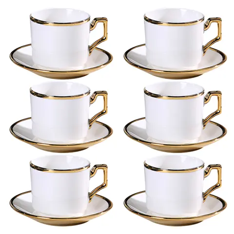 Classic British-Style 90ml Porcelain Tea Cup and Saucer Set (6-Piece), Adult Ceramic Beverage Cup for Home Kitchen, Ideal Gift for Birthday, Anniversary, Baby Shower Festive & Party Supplies