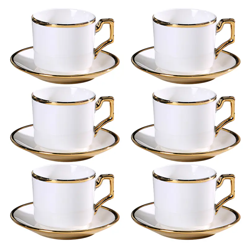 Classic British-Style 90ml Porcelain Tea Cup and Saucer Set (6-Piece), Adult Ceramic Beverage Cup for Home Kitchen, Ideal Gift for Birthday, Anniversary, Baby Shower Festive & Party Supplies