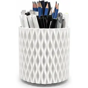 Rotating Pen Holder for Desk, 5 Slots Aesthetic Pencil Holder Desk Organizer Supplies & Accessories for Women Girls, Pencil Cup for Office Home Art Supply, White