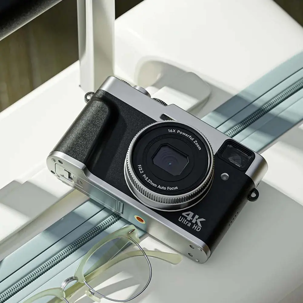 Summer 2025 Edition | 4K Digital Camera with Viewfinder & Flash |  Retro Autofocus Vlogging Camera for All Ages | Easy Setup | 16X Zoom | Time Lapse | Selfie | Compact Travel Camera with 32GB SD Card & Wrist Strap, Portable, Rechargeable,summervibes