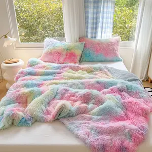 Faux Fur Blankets, Super Soft Fuzzy Fluffy Blanket, Warm Thick Sherpa Long Hair Shag Reversible Lightweight Cozy Throw for Bedroom Sofa Couch, Rainbow, Decorative Giftable Blankets
