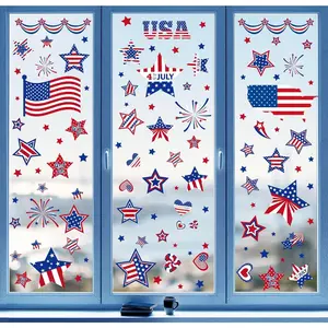 Reusable Static 111PCS Summer 4th of July Window Clings Patriotic American Flag Stickers for Glass Windows Red White Blue Decor for Independence Day Memorial Day Veteran's Day USA Holiday