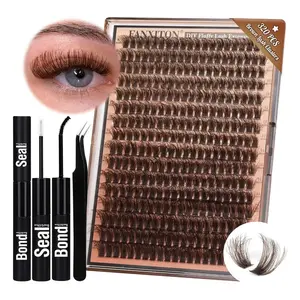 Brown Lash Clusters 320 Pcs Lash Extension Kit Fluffy DIY Eyelash Extensions Kit Natural Look Cluster Lashes D Curl 8-16 MM Mixed Lash Bond and Seal Lash Tweezers for Lash Clusters Kit DIY at Home