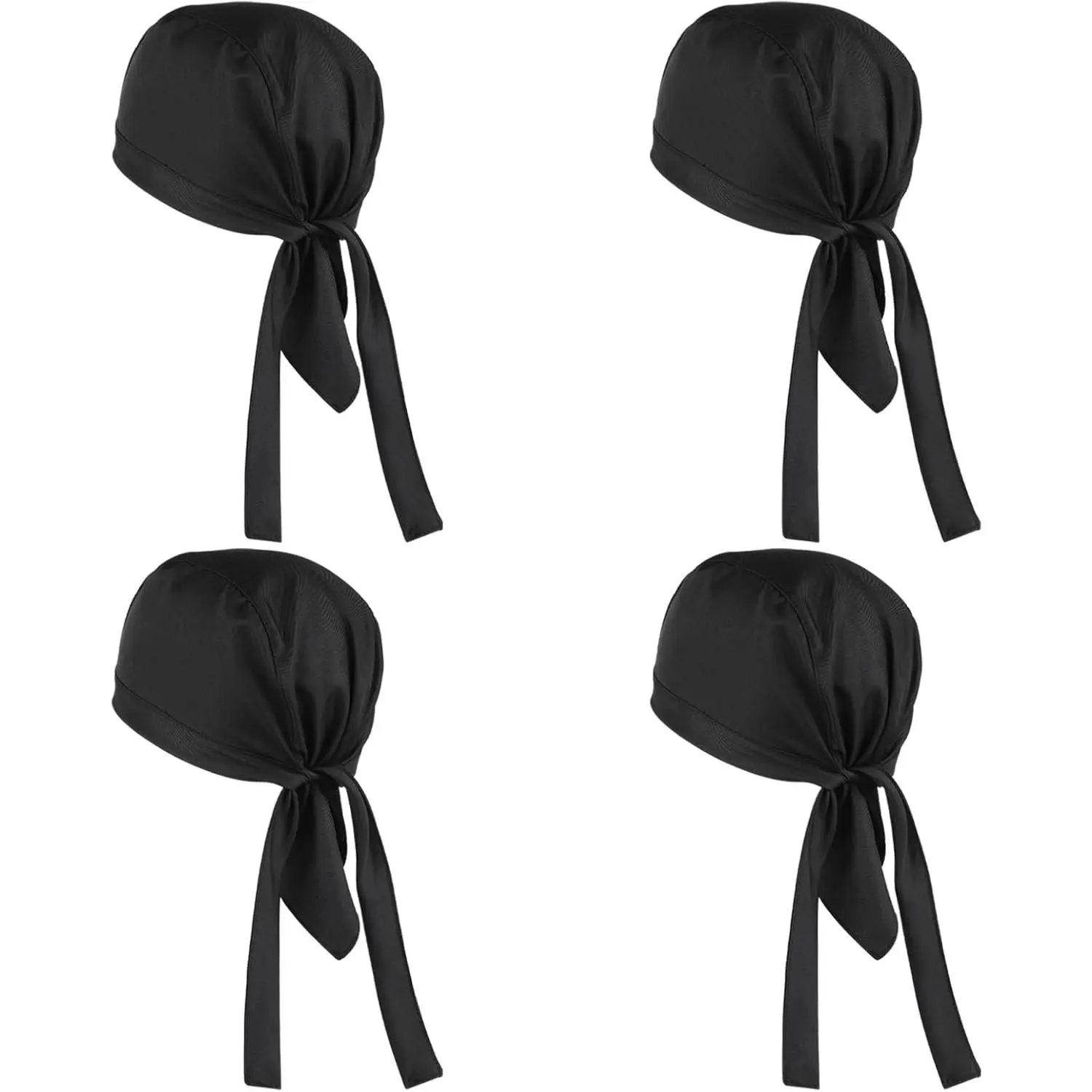 4 Pack Chef Bandana Chef Hats for Women Caps for Men Black Kitchen Hats Cooking Cap Chef Adjustable Cap Chefs Skull Cap with Ties, Unisex Kitchen Caps