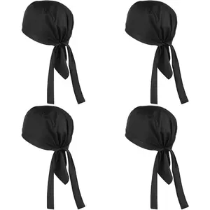 4 Pack Chef Bandana Chef Hats for Women Caps for Men Black Kitchen Hats Cooking Cap Chef Adjustable Cap Chefs Skull Cap with Ties, Unisex Kitchen Caps