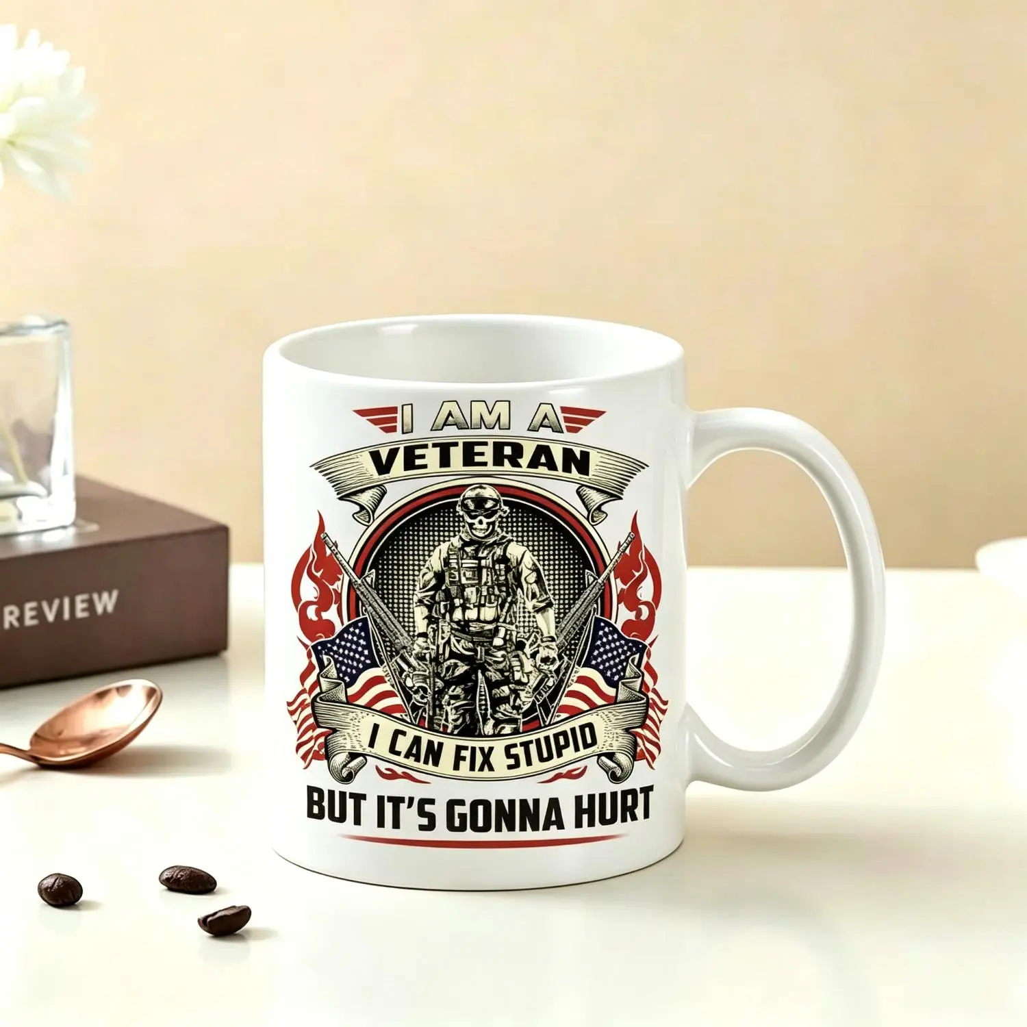 "I Can Fix Stupid" Veteran Mug - Funny Military Retirement Gift - Army, Navy, Air Force, Marines Coffee Cup - Thank You For Your Service Drinkware - Patriotic Ceramic Mug