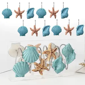 12Pcs Shower Curtain Hooks Rings Pearl Shine Seashell Shower Ring Anti Rust Decorative Shower Hooks for Beach Bathroom, Bedroom, Living Room Décor - Home Improvement.