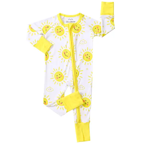 Bamboo Baby Convertible Fitted Long Sleeve Footie Pajama With Zipper, Sensitive Skin Sleep & Play Footed Romer for Baby Boys & Girls (0-2 Years) in Spring Summer Fall Winter Season