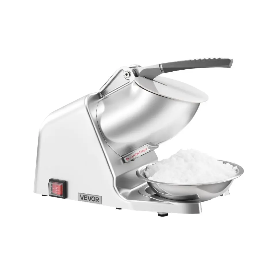 Fathersdaygift VEVOR Ice Crusher Machine, 286lbs Per Hour Electric 4 Blades Snow Cone Maker, Stainless Steel Shaved Ice Machine with Bowl and Cover, 300W 2000RPM Ice-Shaver for Home and Commercial Use, Silver