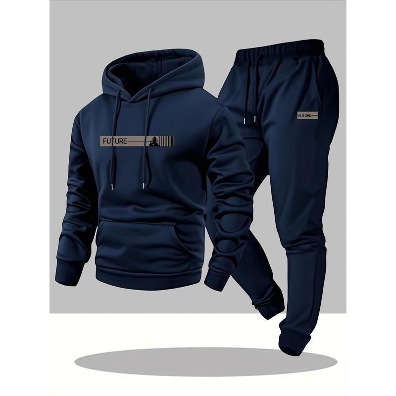 Men's two-piece set: a casual crew neck long-sleeved hooded sweatshirt and sweatpants set, suitable for winter and autumn.Includes a sweater, hoodie, sweatpants, jogging pants, and more. Clothes Menswear Polyester pocket waist sportswear indoor outdoor zi