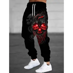 Evil Skull Print Joggers — Men’s casual loose-fit joggers — Evil skull print drawstring sweatpants — for winter and fall running