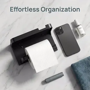 No-Drill Bathroom Paper Holder, Wall-Mounted Toilet Paper Box Rack, Home Bath Phone Roll Storage Shelf, Space-Saving Organizer
