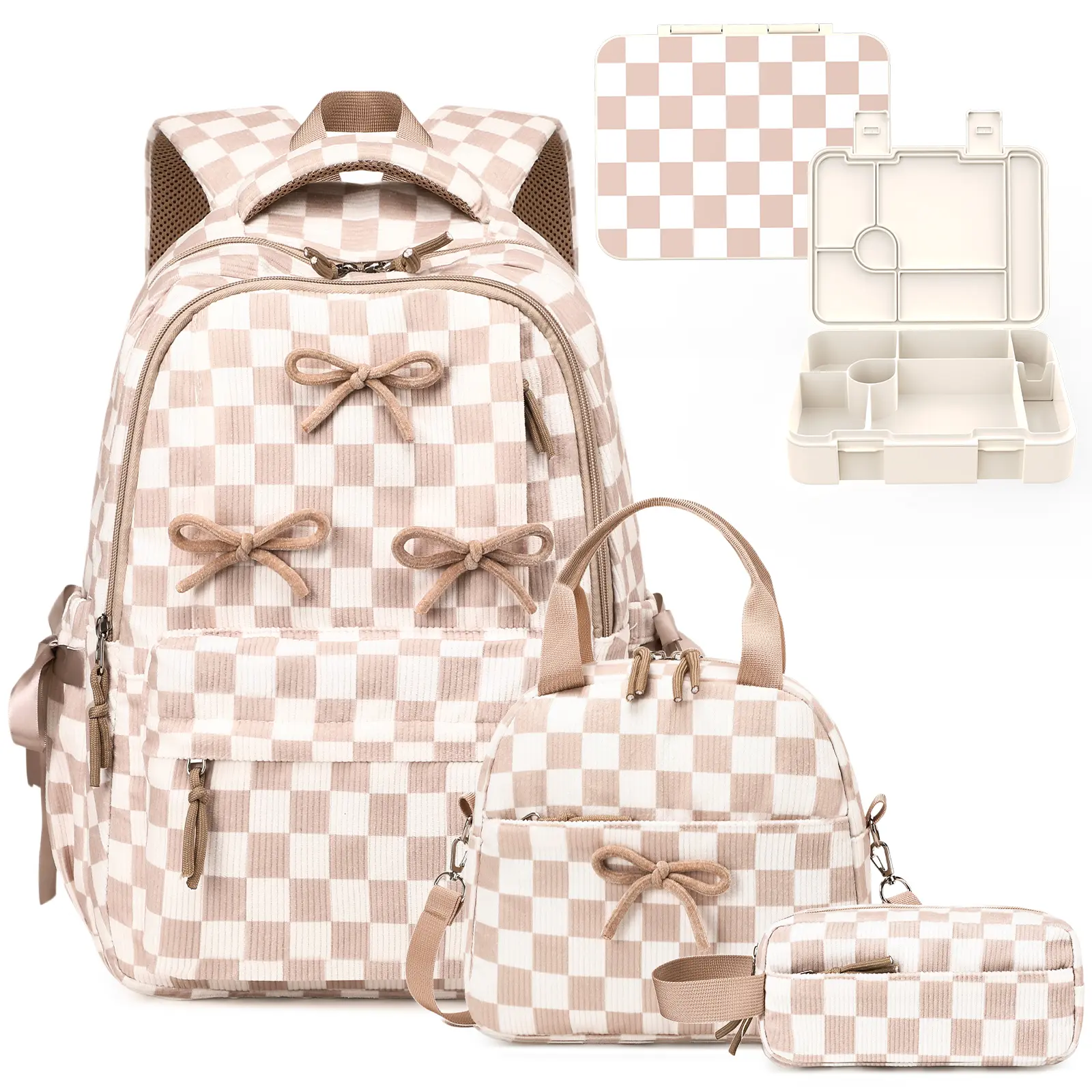 SIMILOVE 4PCS Backpack for School- Corduroy Girls Backpack with Lunch Bag & Pencil Case&Lunch Box, school bag for Elementary Middle High School,Back to School Gift,Birthday's Gift