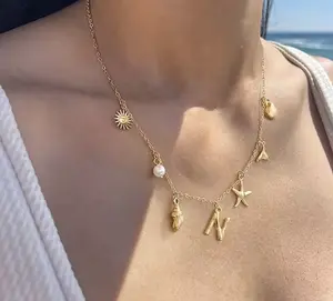 Adjustable Initials Necklace Stars and Shells evry  jewels