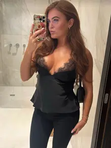 Women's Cropped Lace Top Sexy Casual Elegant Sleeveless Bandeau Spaghetti Strap Black Top Women Tanks & Camis Camisole Bra Party Tops For Woman Corset Backless Crop Evening Top