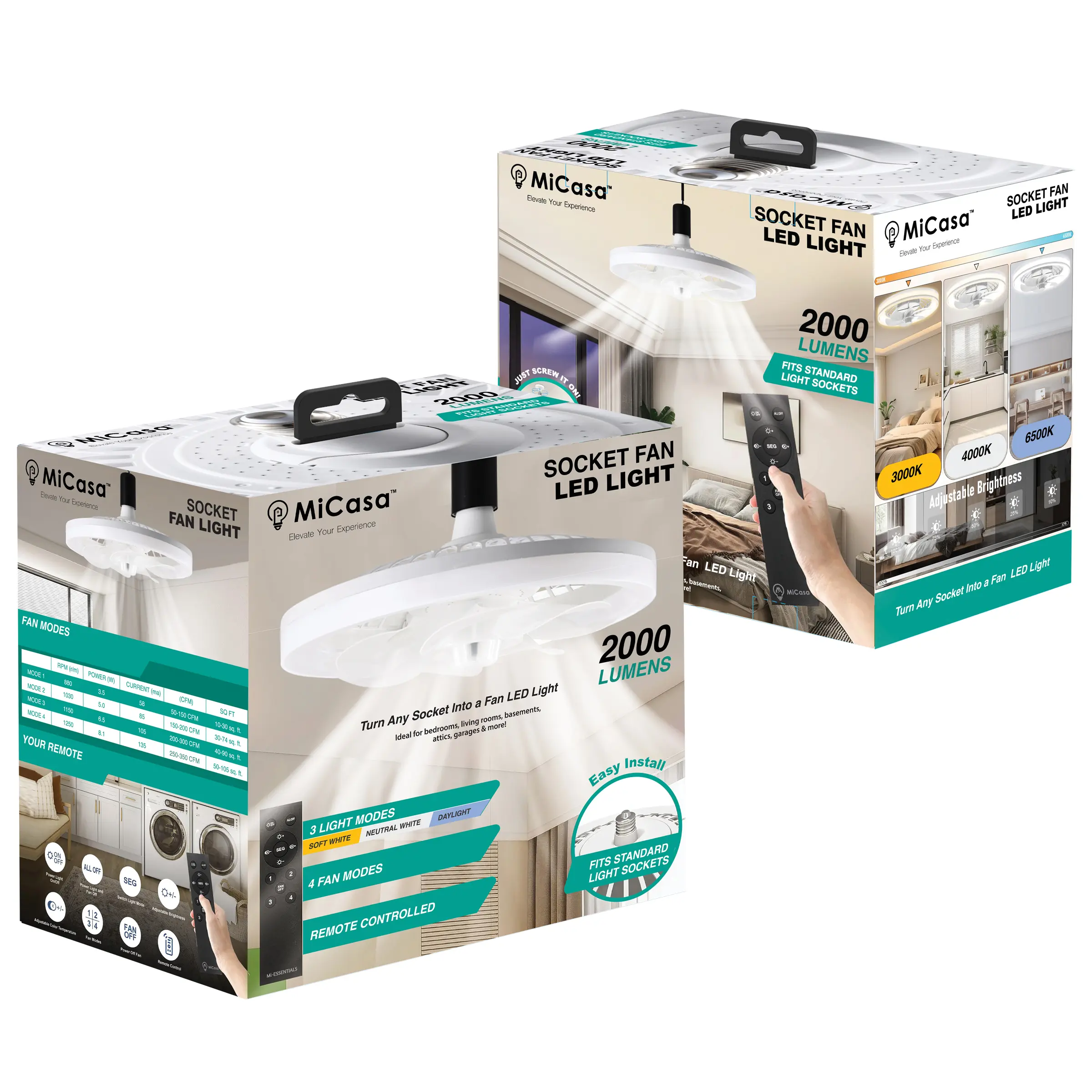 VISCO MEN-SFL-WHT Mi Essentials Socket Fan Led x Light