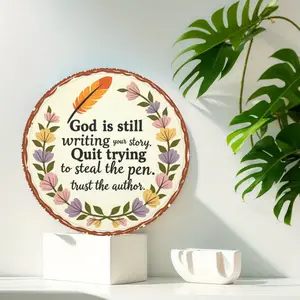8in/12in Round "God Is Still Writing Your Story" Floral Wreath Metal Sign, Inspirational Christian Quote Aluminum Wall Art, Farmhouse Home Decor Gift