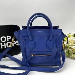 Pre-owned Celine As Shown Tote Bags Nano Luggage Tote Bag in Blue Leather ce6972gg