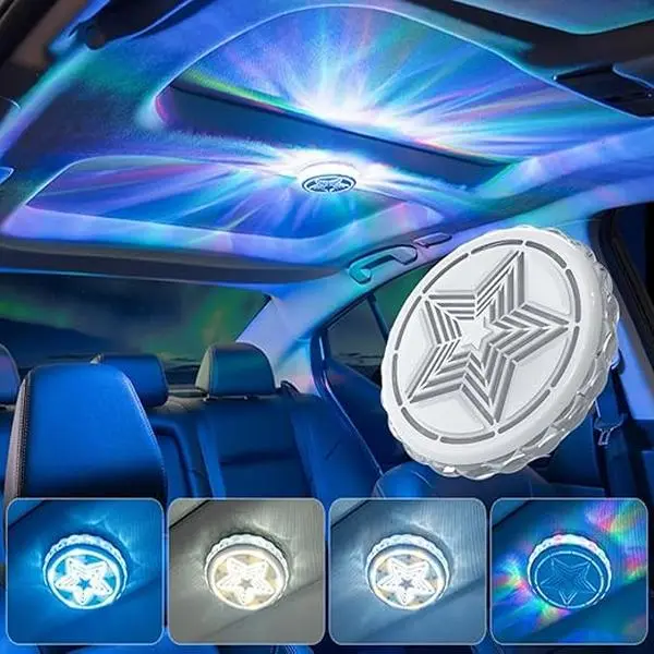 LED Car Interior Ambient Light Magnetic Ceiling Lamp, USB Rechargeable Wireless Dome Light RGB Music Sync Atmosphere Lighting for Vehicle Truck RV Bedroom Closet Party Decorative Light