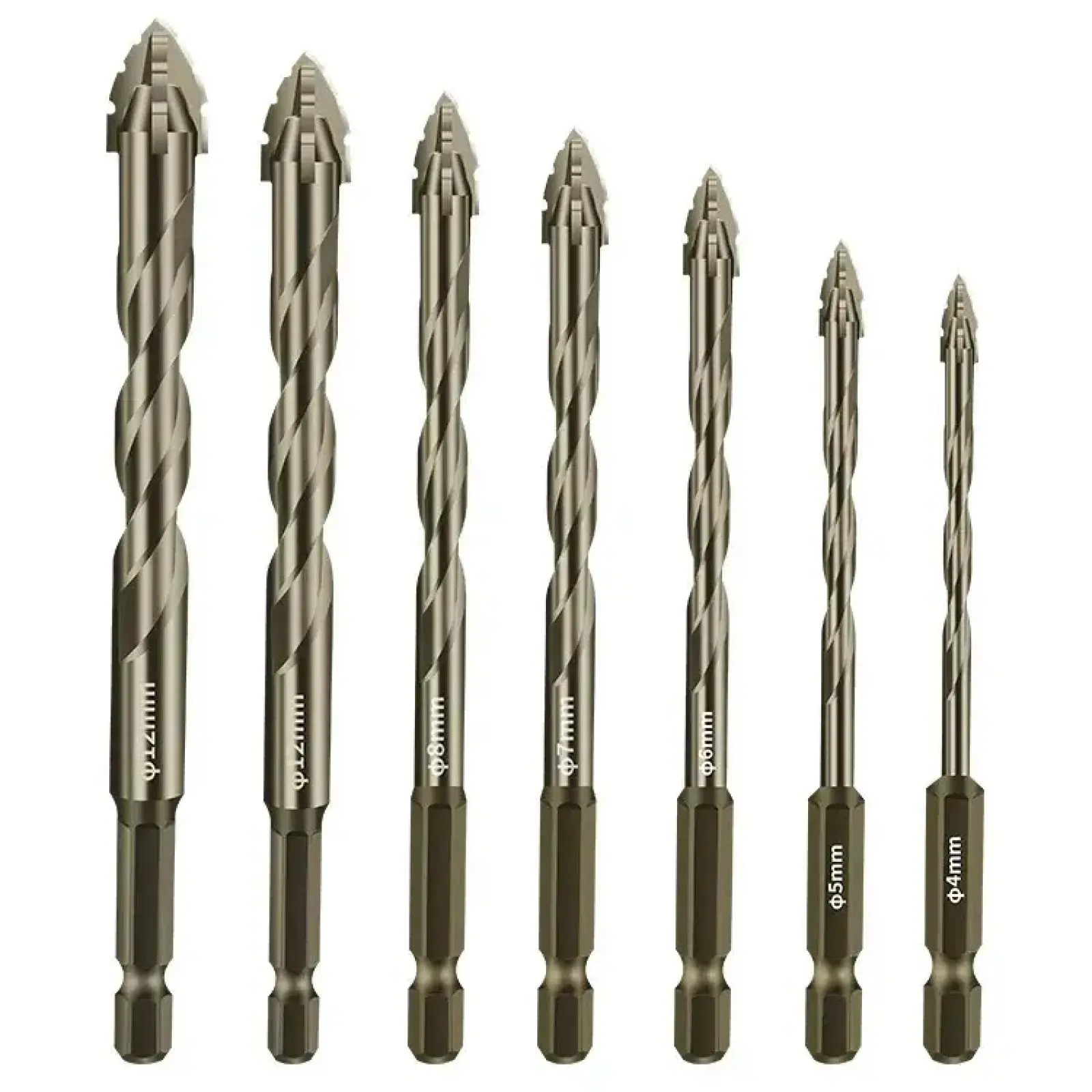 7 Count Masonry Drill Bit Set with Industrial Carbide Tip, Sawtooth Eccentric Design, Ideal for Drilling Tiles, Ceramics, Glass, Marble, Concrete, Stainless Steel