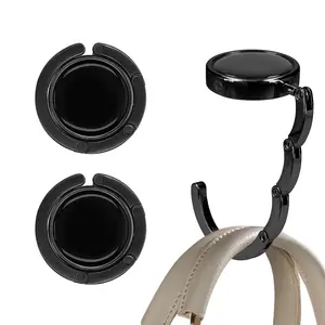 2-Pack Foldable Purse Hooks for Tables, Portable Desktop Handbag Hangers, Non-Slip Bag Holder Hooks, Black Heavy-Duty Table Side Purse Organizers for Home, Office, and Travel