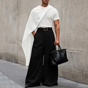 INCERUN Men's Quiet Luxury Asymmetrical Draped Pleated Top Greek God Summer Resort Wear