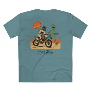 Moto and Alien Illustration T-Shirt | Clutch Theory Logo