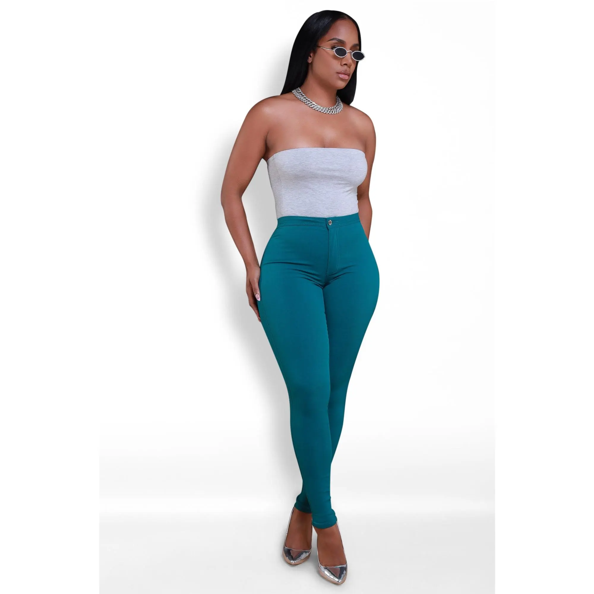 Super Swank High Waist Stretchy Jeans - Dark Teal