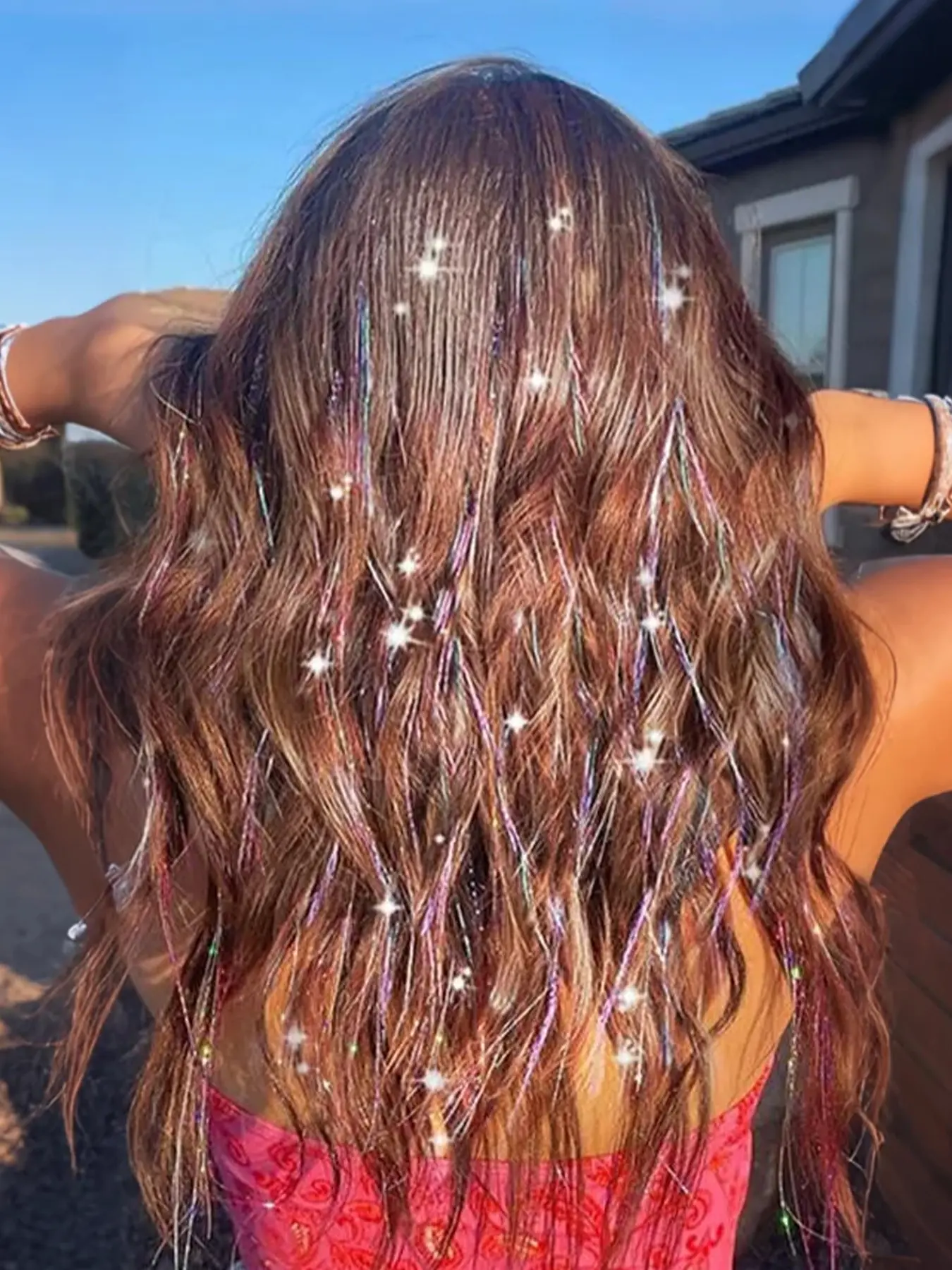 Black Friday Exclusive: Black Friday Exclusive: 22 Inch Synthetic Clip in Hair Tinsel, Halloween & Christmas Use, 6 Pcs of Pack, Glitter Tinsel Hair Extensions Party Dazzle Colorful Hair Accessories Strands Kit for Women Girls Kids