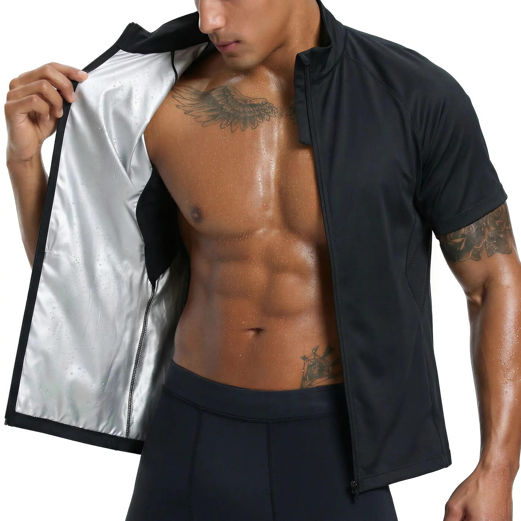 HOTSUIT Men's Sauna Jacket, Workout Gear with Zipper Pockets, Lightweight Breathable Mesh Fabric Modern Muscle Athletic Sauna Tank Top for Boxing Zip-Up Exercise, Athletic Outerwear, Lightweight Breathable Men's Sauna Tops