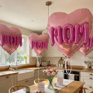 Mother's Day Party Decorations Balloons Set, Giant Heart Foil Balloon, Mom Letter Balloon, Perfect for Mom Birthday Surprise