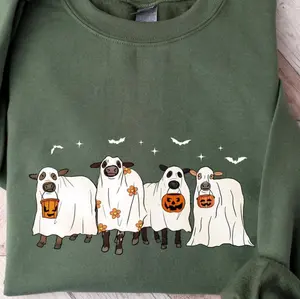 Ghost Cows Halloween Crewneck Sweatshirt Hoodie, Fall Clothing, Full Color, For Men, For Women, Casual, Classic Fashion, Halloween Gift