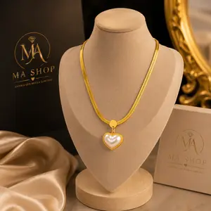 Elegant Gold Heart Pearl Necklace | Stainless Steel Waterproof Jewelry
