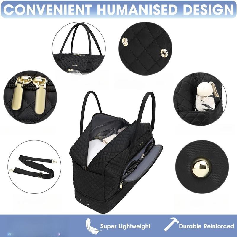 Large Women Travel Duffle Bag - Carry on Overnight Bag Weekend Travel Duffel Tote Bag Yoga Gym Bag with Wet Pocket Toiletry Weekender Overnight Bag for Travel Business Trips Sport Hospital Black