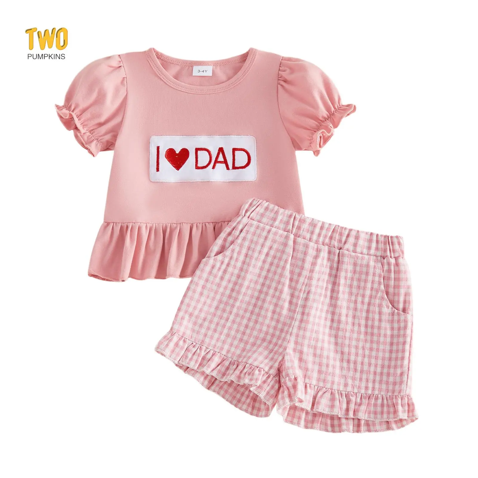 Toddler Girl Father Day Outfit Fly Sleeve Letter Embroidery Tops Ruffle Gingham Shorts 2 Piece Summer Clothes