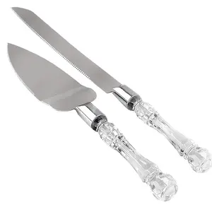 LUSHIG Elegant Cake Knife and Server Set with Crystal Acrylic Handles for Weddings, Birthdays, Anniversaries, and Parties