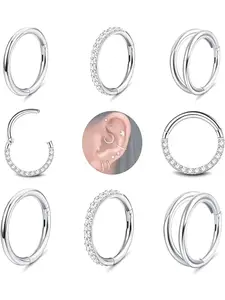 8 Pcs Silvery Unique Unisex Piercing Jewelry Collection for Women Men Elegant Silvery Finish Premium Surgical Steel for All-day Safe Comfortable Wear Versatile Multi-functional Designs Multiple Body Piercings Nostril Septum Lip Various Ear Locations