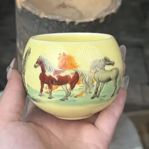 Pure Handcrafted Eight Horses Painting Tea Cup-151