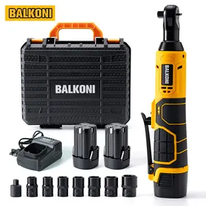 BALKONI Cordless Electric Ratchet Wrench Angle Wrench 16.8V 3/8" with 40Ft-Lbs Torque LED Light & 7 Sockets for Home DIY Projects Car Repair Tool Kit