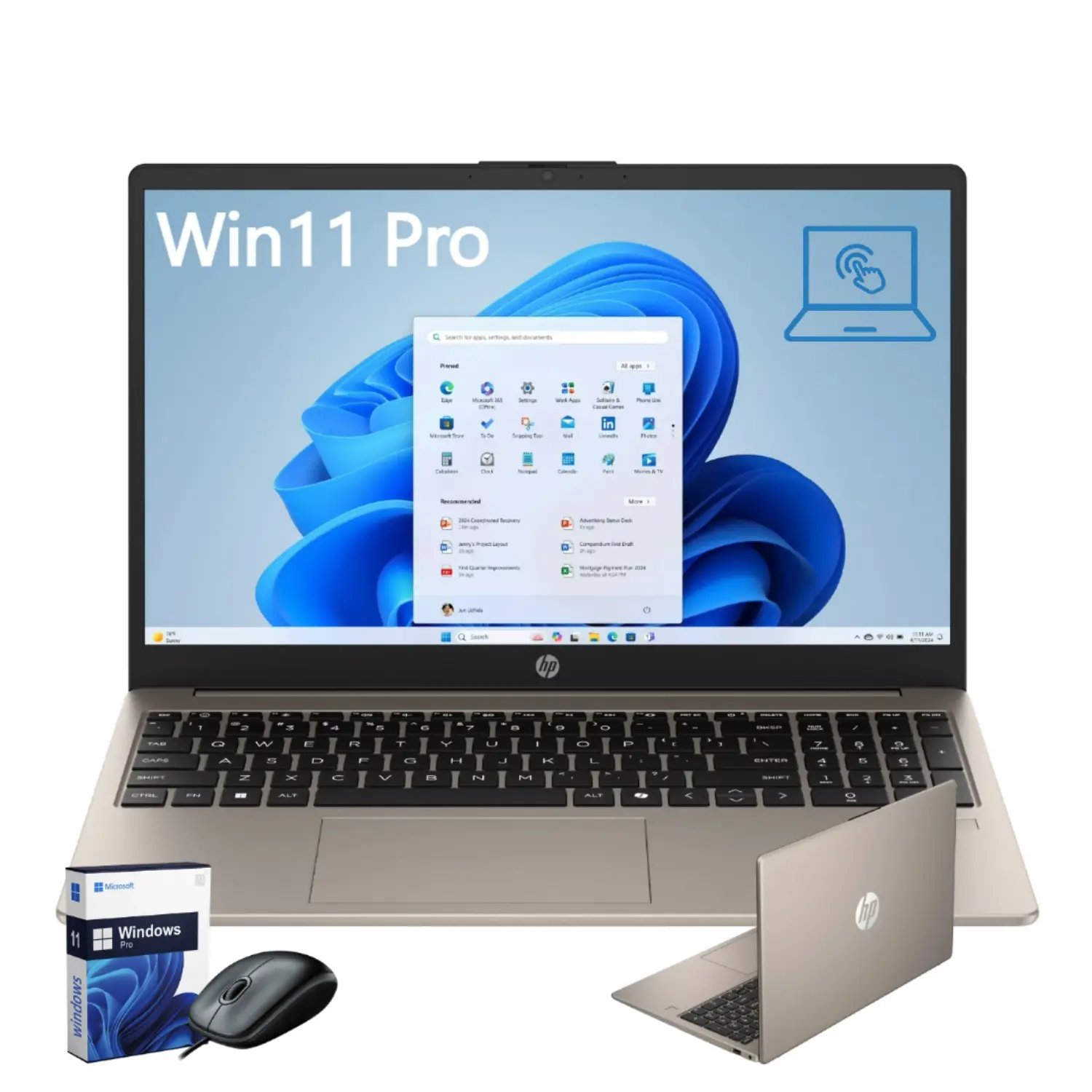HP 15.6 Inch FHD Touchscreen Laptop | Intel Core i3‑N305, Up To 32GB RAM, 512GB SSD, Intel UHD Graphics, Windows 11 Pro, Student Business Laptop, Wi‑Fi 6 Bluetooth 5.3, Bundle Accessories