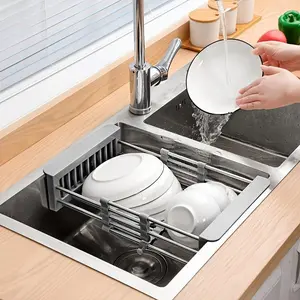 Kitchen Sink Retractable Drain Basket, Fruit & Vegetable Washing Basket, Dish Drying Rack, Kitchen Storage & Organization Supplies, Utensils