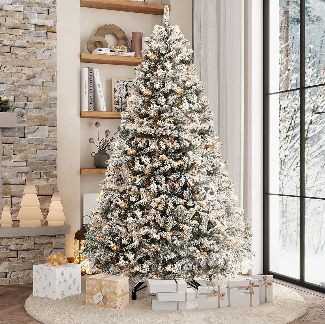YITAHOME 4.5/6/7.5/9 FT Artificial Christmas Tree, with lights, with PVC Tips, and Foldable Base for Home, Party Decoration